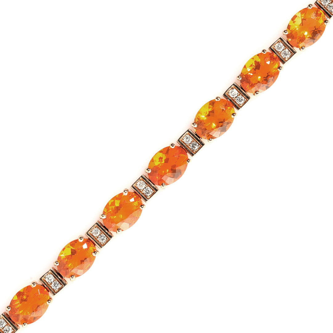 14.00 Cts Mexican Fire Opal and White Diamond Bracelet in 14K Yellow Gold