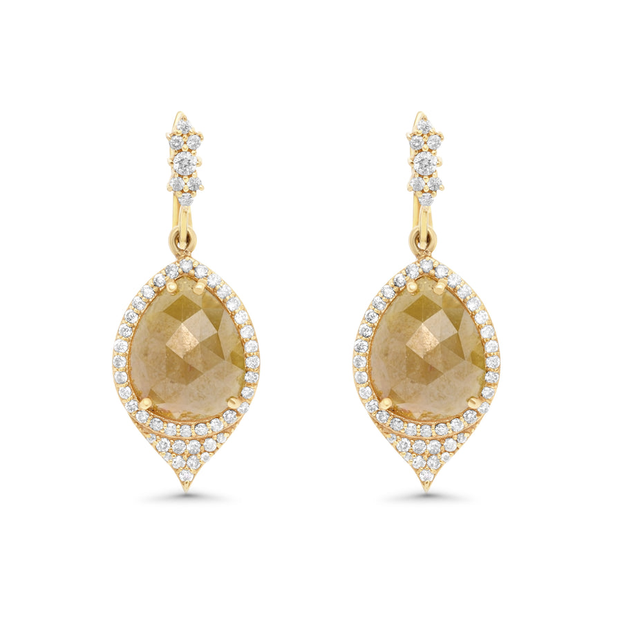 10.16 Cts Tambuli Diamond and White Diamond Earring in 14K Yellow Gold