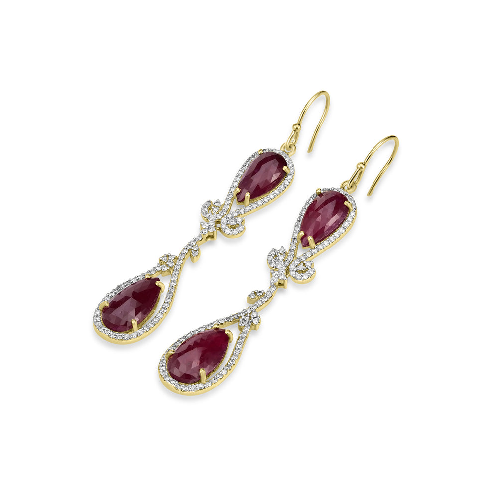 13.15 Cts Ruby and White Diamond Earring in 18K Yellow Gold
