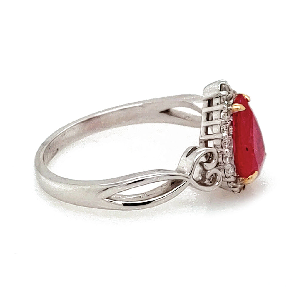 1.70 Cts Ruby and White Diamond Ring in 14K 2-Tone