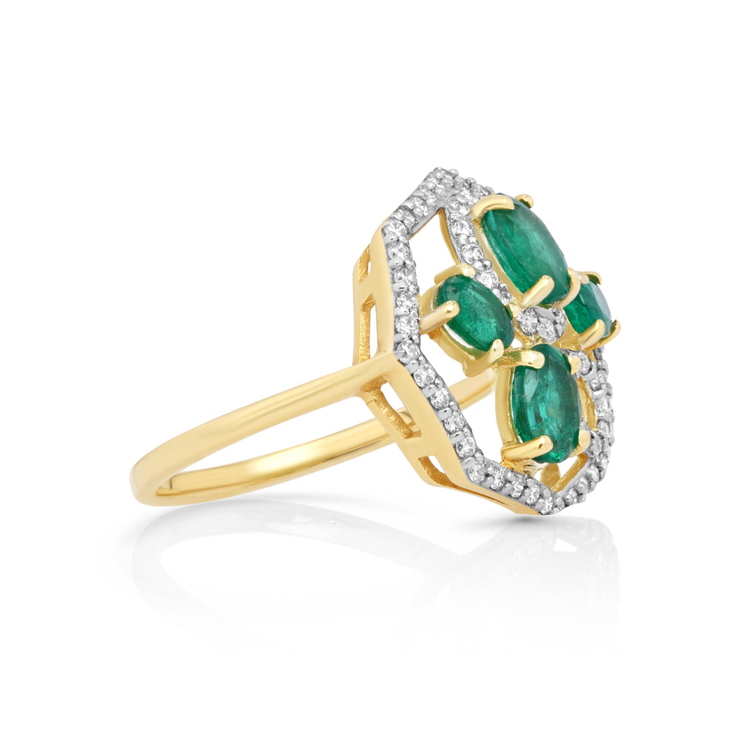 1.55 Cts Emerald and White Diamond Ring in 14K Two Tone