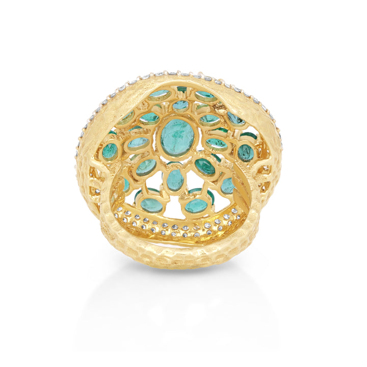 5.8 Cts Emerald and White Diamond Ring in 14K Two Tone