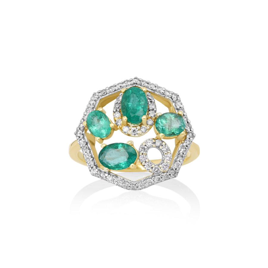 1.5 Cts Emerald and White Diamond Ring in 14K Two Tone