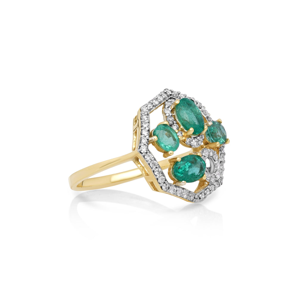 1.5 Cts Emerald and White Diamond Ring in 14K Two Tone