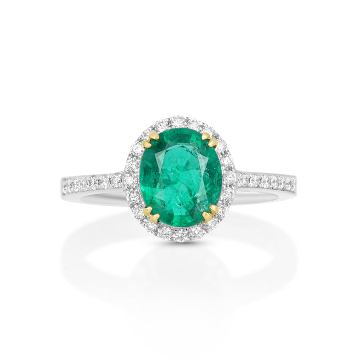 1.9 Cts Emerald and White Diamond Ring in 14K Two Tone
