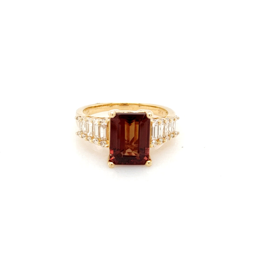 4.18 Cts Color Change Garnet and White Diamond Ring in 14K Yellow Gold