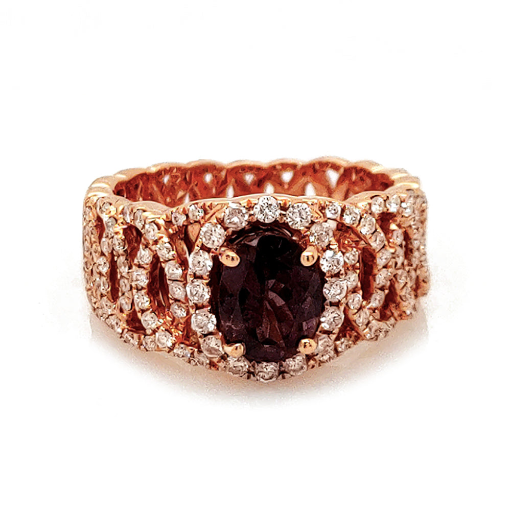 1.52 Cts Color Change Garnet and White Diamond Ring in 14K Rose Gold