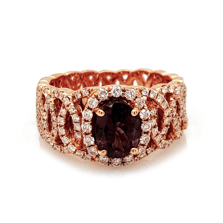1.52 Cts Color Change Garnet and White Diamond Ring in 14K Rose Gold