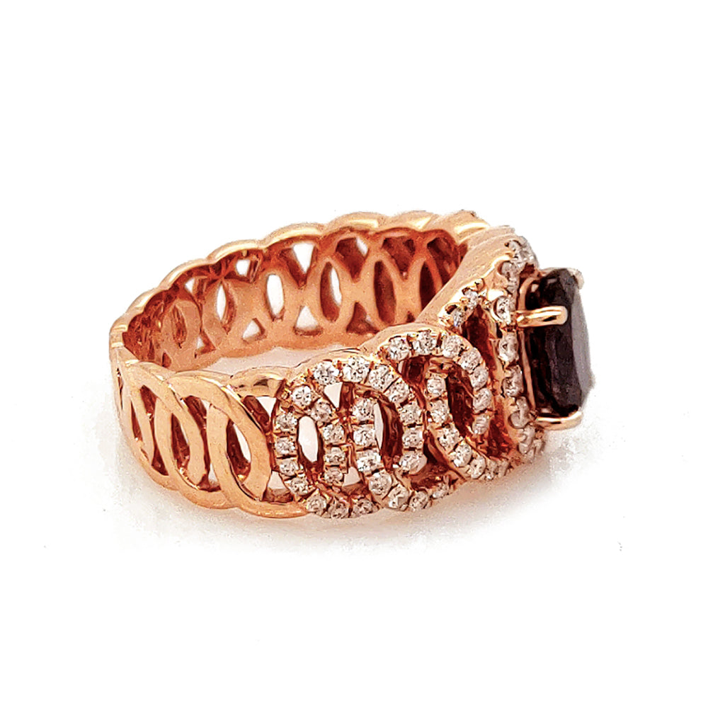 1.52 Cts Color Change Garnet and White Diamond Ring in 14K Rose Gold