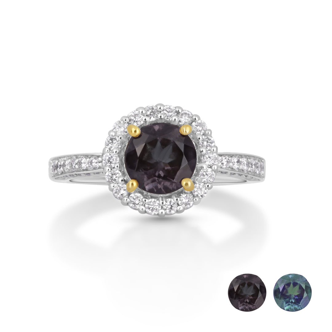 1.43 Cts Color Change Garnet and White Diamond Ring in 14K Two Tone