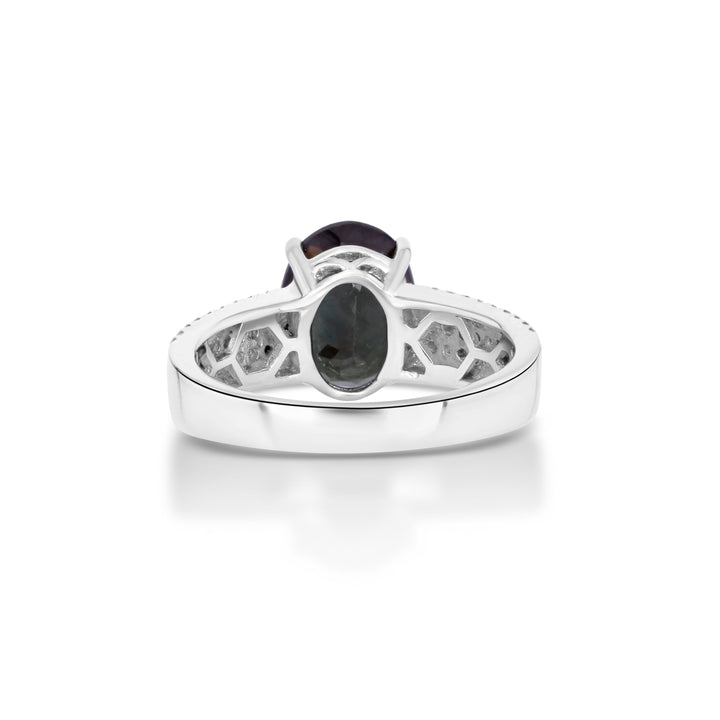 4.07 Cts Color Change Garnet and White Diamond Ring in 14K White Gold