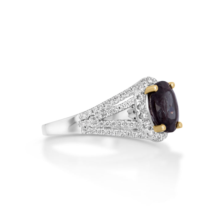 3.16 Cts Color Change Garnet and White Diamond Ring in 14K Two Tone