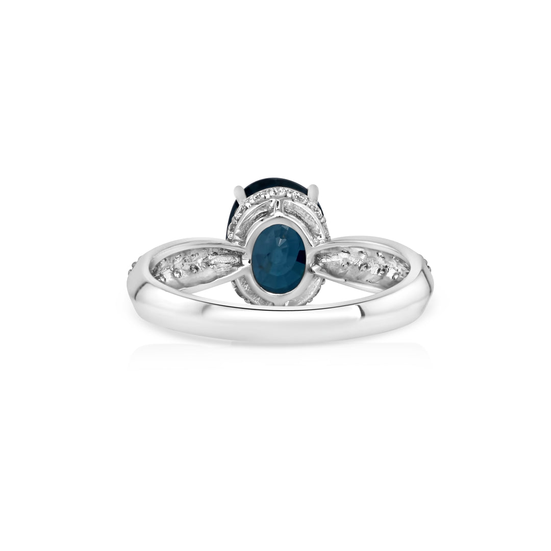 6.15 Cts Blue Zircon and White Diamond Ring in 14K White Gold