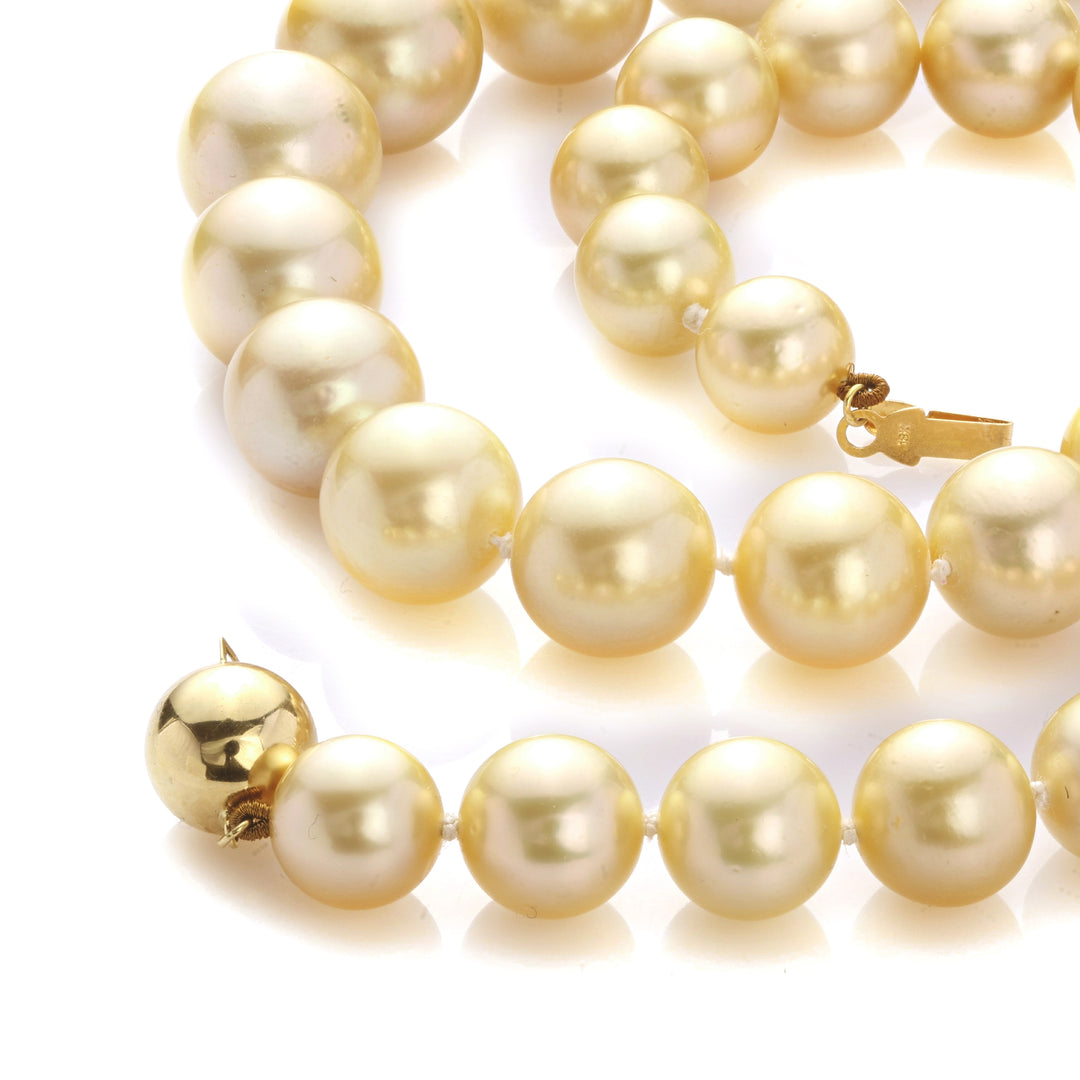 10.00-14.00 MM Round Golden Australian South Sea Pearl Necklace in 18K Yellow Gold