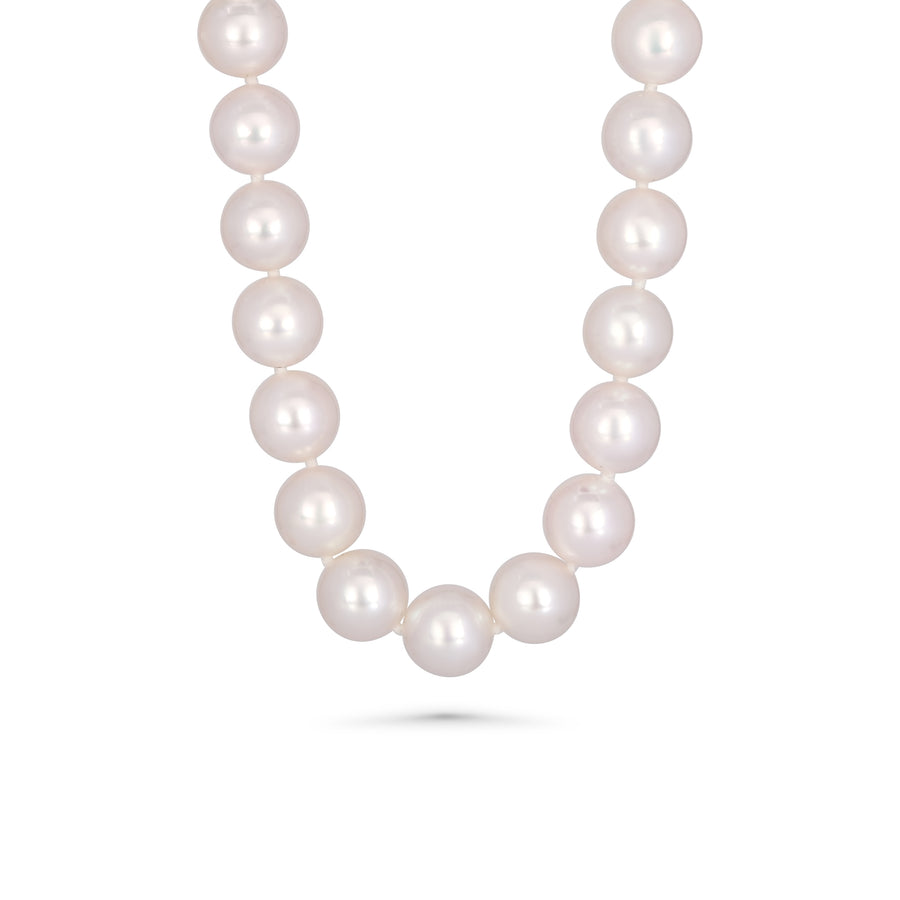 10.00-12.00 MM BAROQUE WHITE JAPANESE AKOYA PEARL Necklace in 18K White Gold