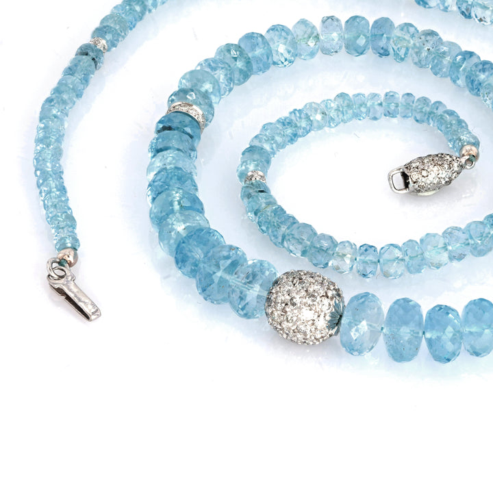 115 Cts Aquamarine and White Diamond Necklace in 18K White Gold