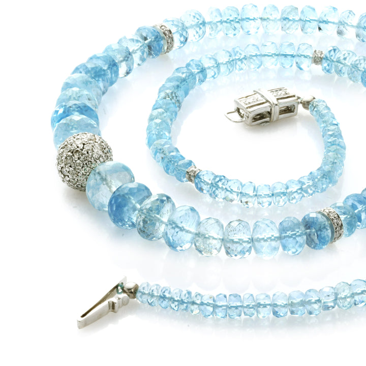 110 Cts Aquamarine and White Diamond Necklace in 18K White Gold
