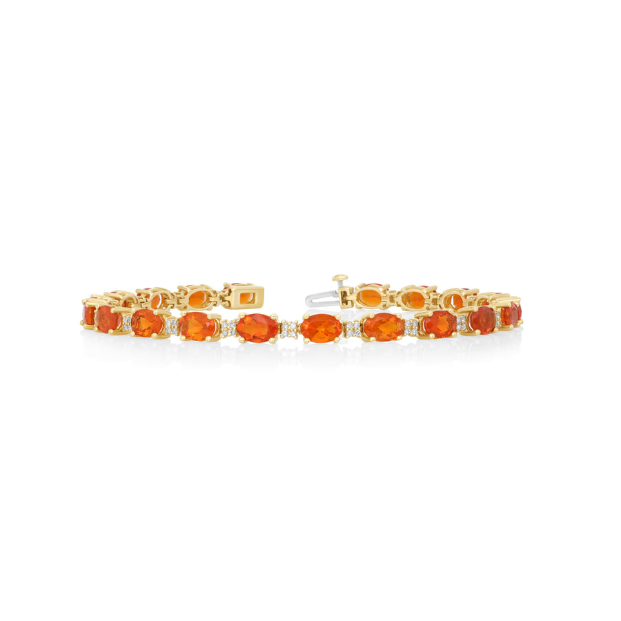 7.80 Cts Mexican Fire Opal and White Diamond Bracelet in 14K Yellow Gold