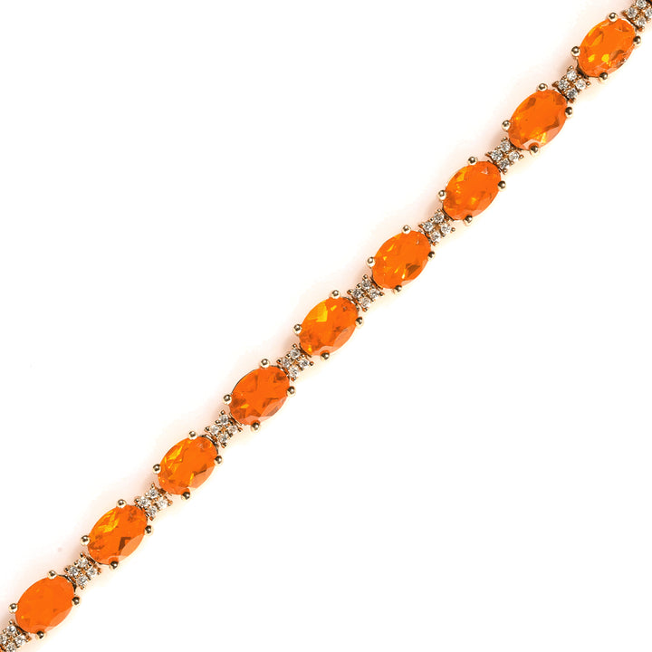 7.80 Cts Mexican Fire Opal and White Diamond Bracelet in 14K Yellow Gold