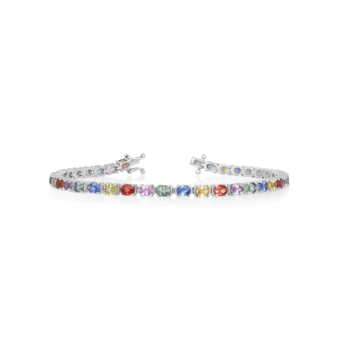 8.20 Cts Multi-Sapphire Bracelet in 14K White Gold