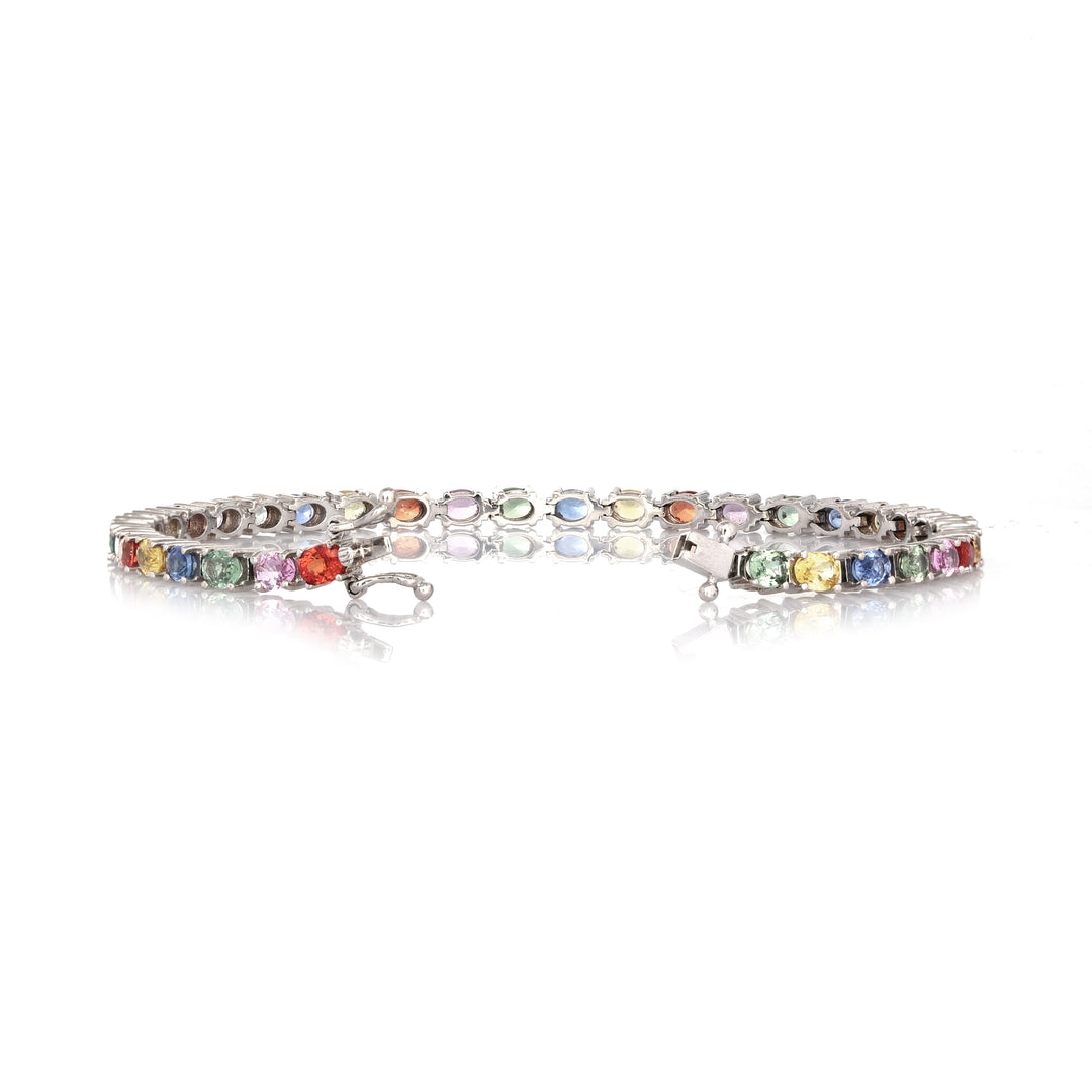 8.20 Cts Multi-Sapphire Bracelet in 14K White Gold