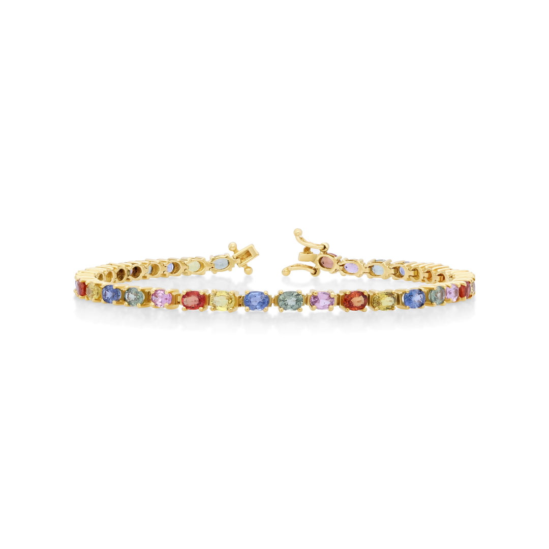 8.20 Cts Multi-Sapphire Bracelet in 14K Yellow Gold