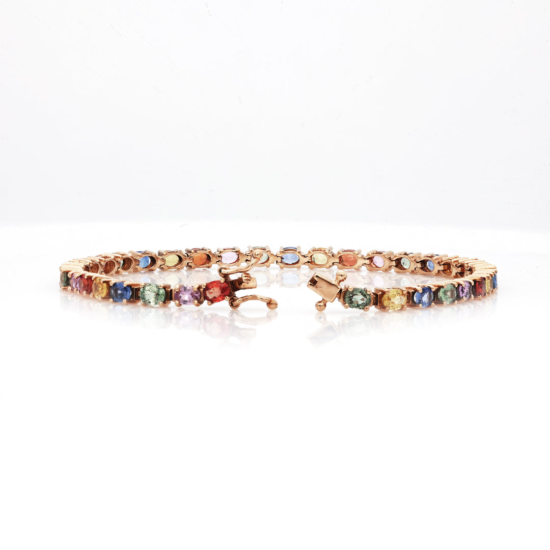 8.20 Cts Multi-Sapphire Bracelet in 14K Yellow Gold