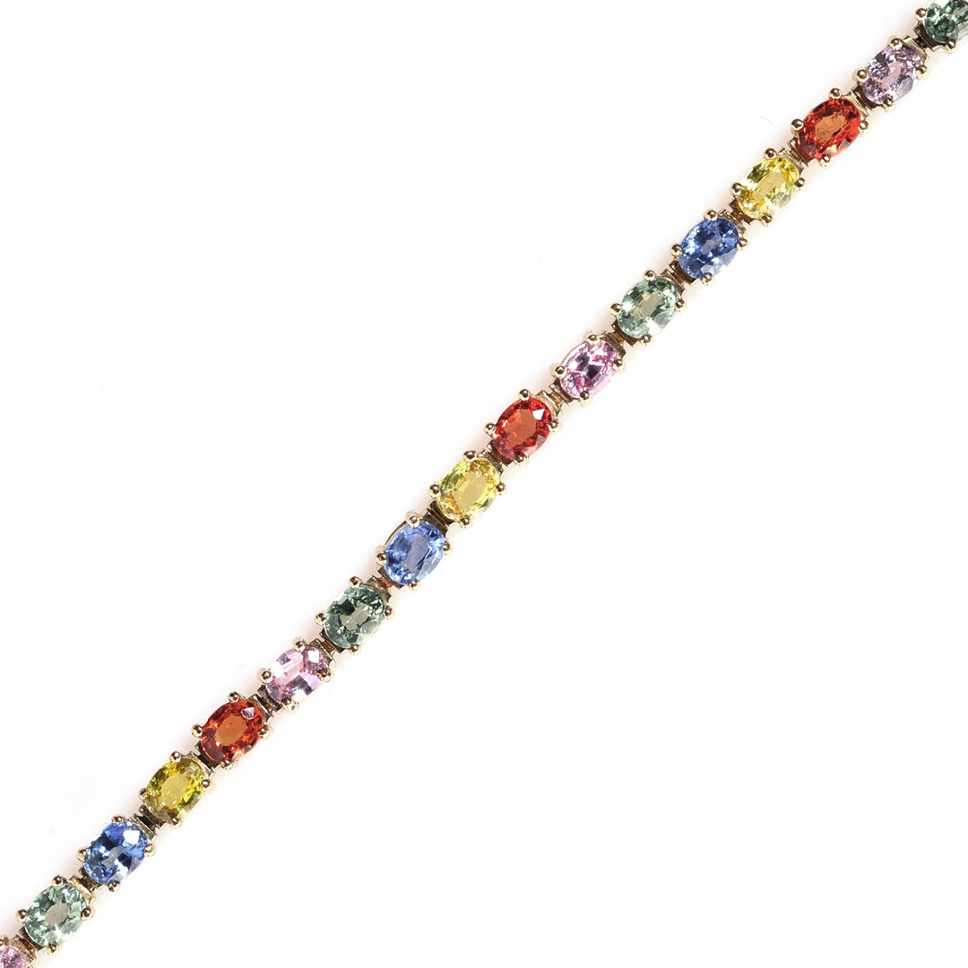 8.20 Cts Multi-Sapphire Bracelet in 14K Yellow Gold