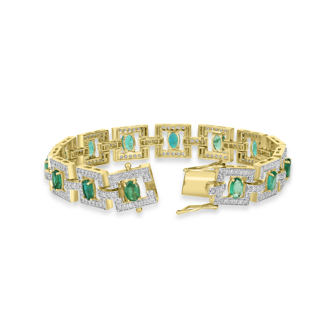6.65 Cts Emerald and White Diamond Bracelet in 14K Two Tone
