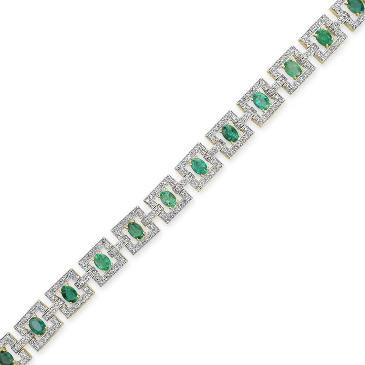 6.65 Cts Emerald and White Diamond Bracelet in 14K Two Tone