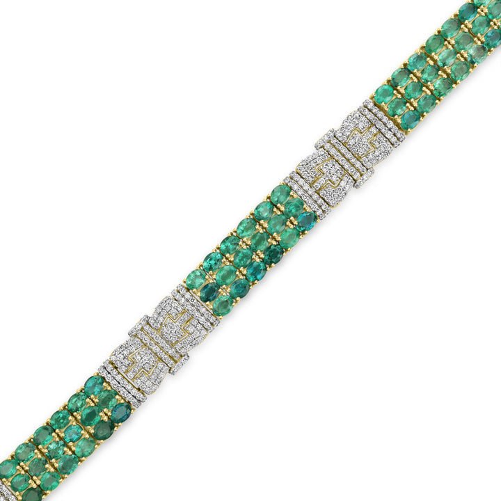 19.40 Cts Emerald and White Diamond Bracelet in 14K Two Tone