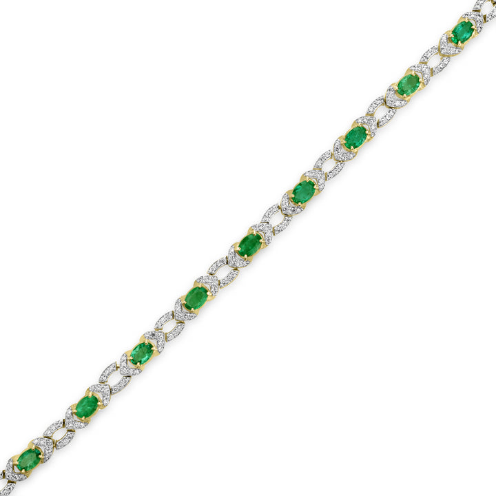 6.60 Cts Emerald and White Diamond Bracelet in 14K Two Tone