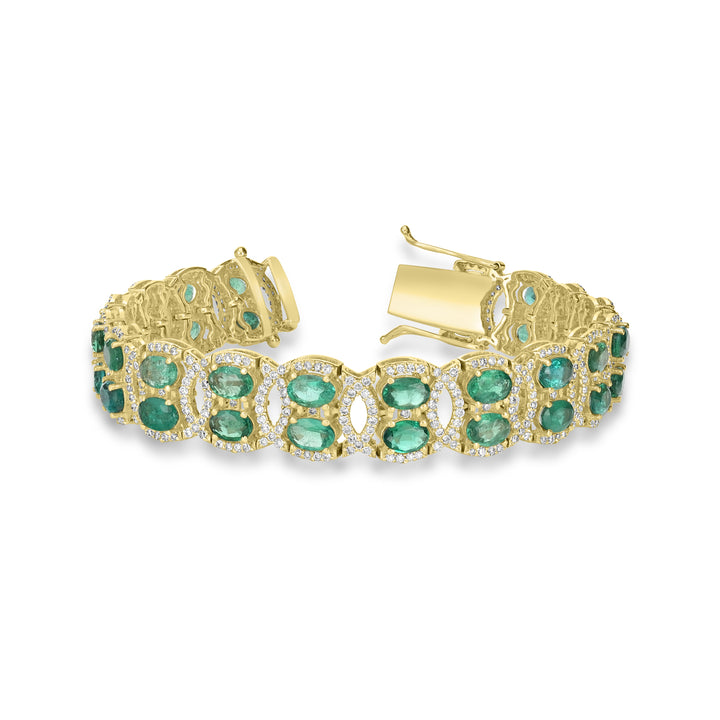 15.25 Cts Emerald and White Diamond Bracelet in 14K Two Tone