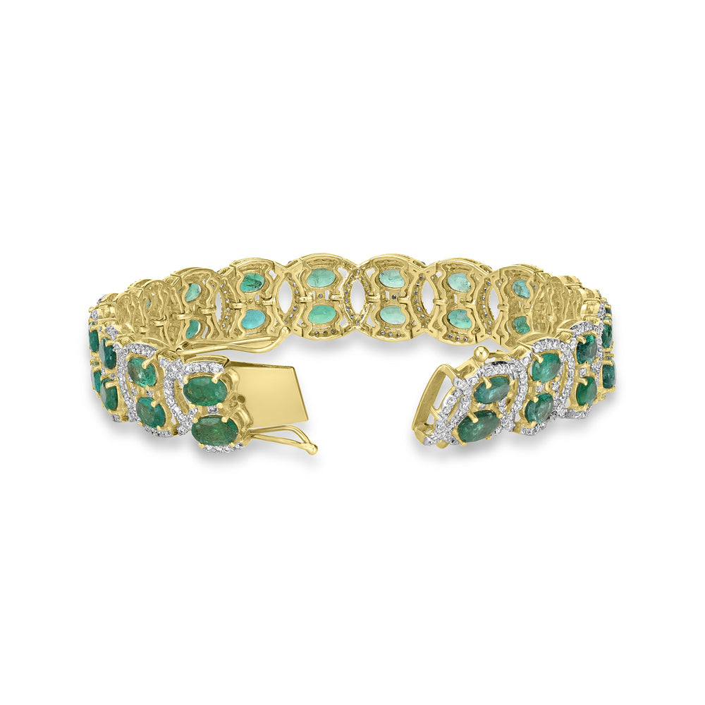 15.25 Cts Emerald and White Diamond Bracelet in 14K Two Tone
