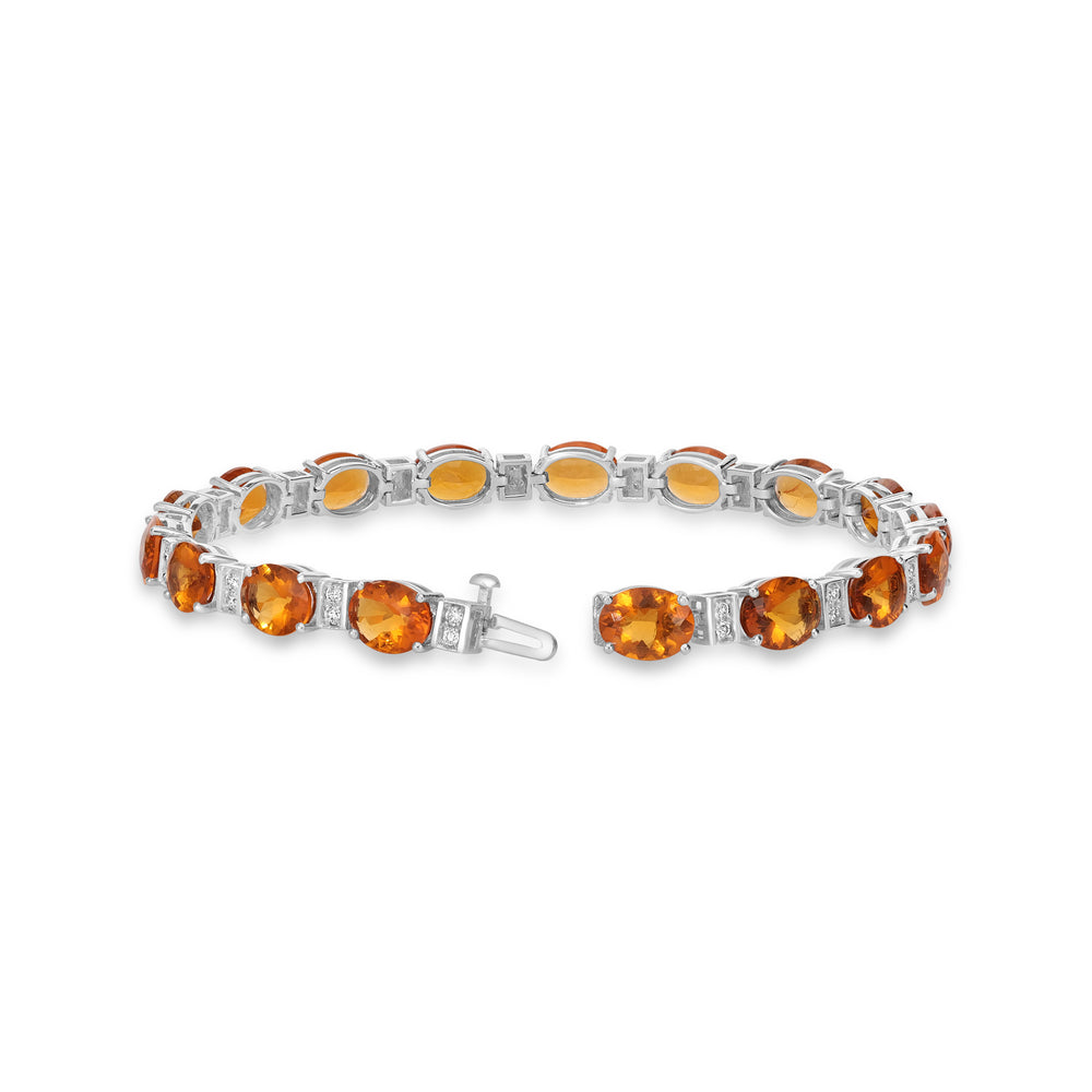 14.02 Cts Fire Opal and White Diamond Bracelet in 14K White Gold