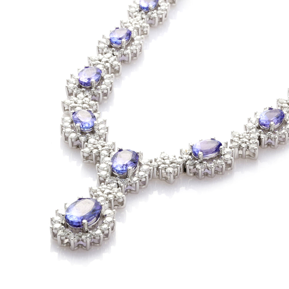 9.73 Cts Tanzanite and White Diamond Necklace in 14K White Gold
