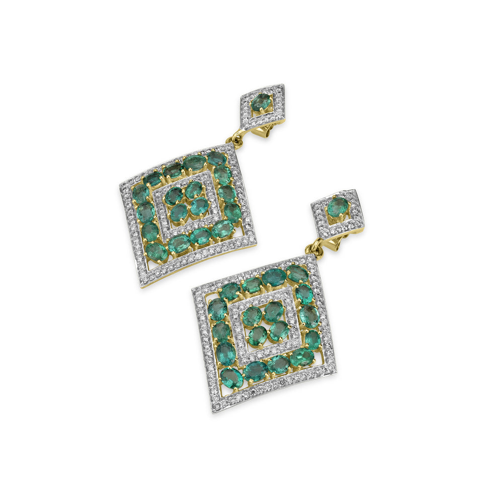 7.90 Cts Emerald and White Diamond Earring in 14K Two Tone