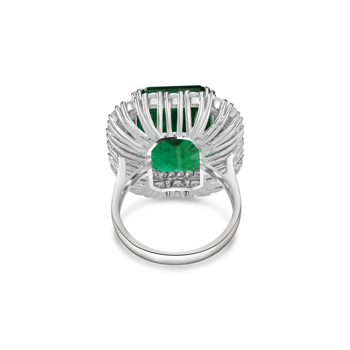 20.40 Cts Emerald and White Diamond Ring in 14K White Gold