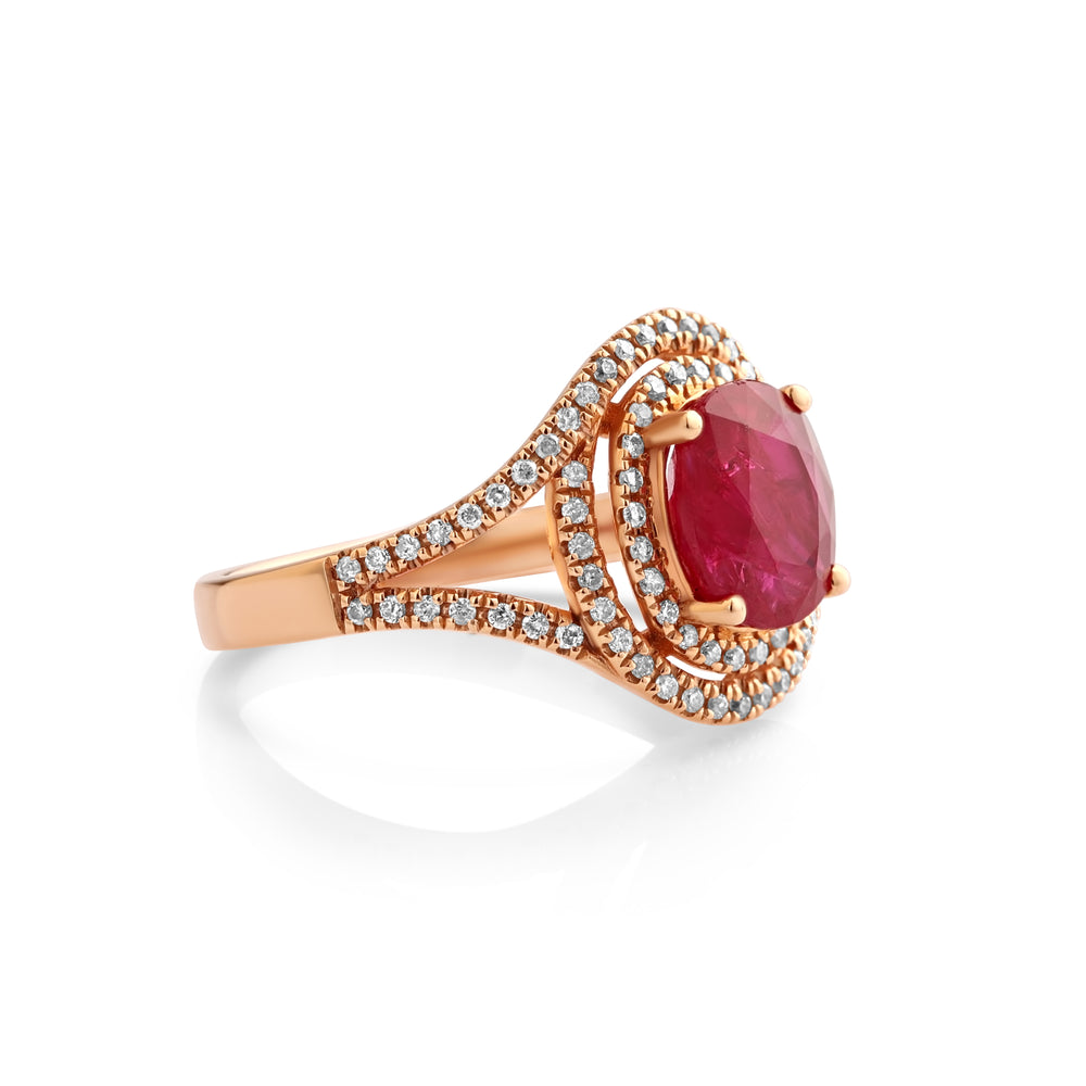 2.4 Cts Ruby and White Diamond Ring in 14K Rose Gold