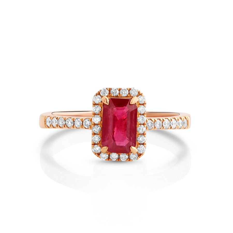 0.93 Cts Ruby and White Diamond Ring in 14K Rose Gold