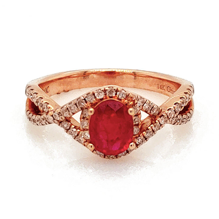 1.02 Cts Ruby and White Diamond Ring in 14K Rose Gold