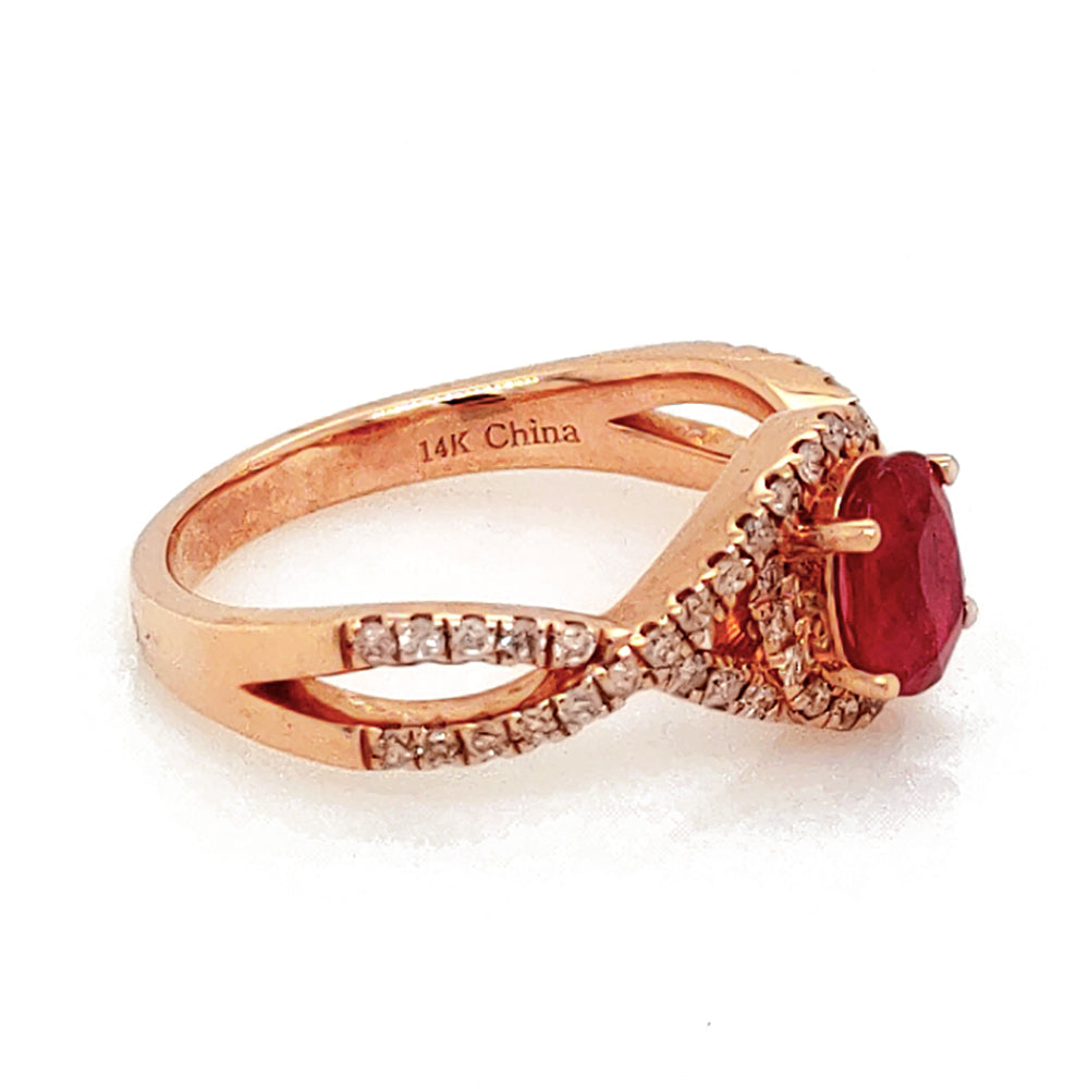 1.02 Cts Ruby and White Diamond Ring in 14K Rose Gold