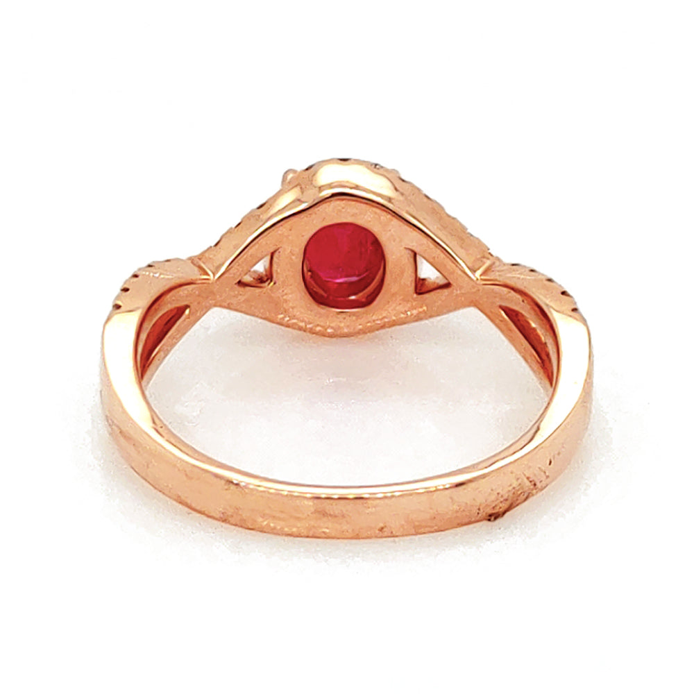 1.02 Cts Ruby and White Diamond Ring in 14K Rose Gold