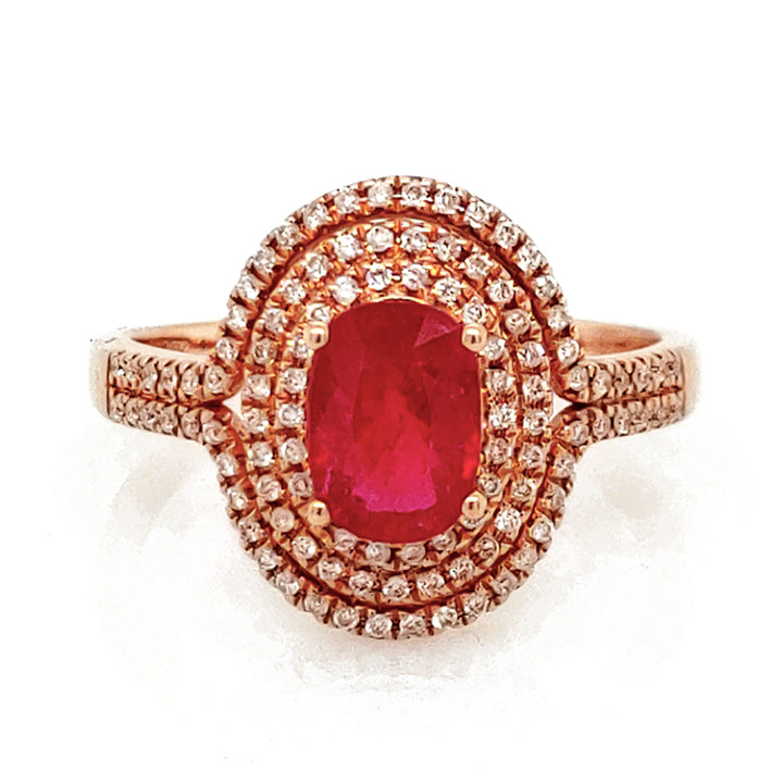 1.55 Cts Ruby and White Diamond Ring in 14K Rose Gold
