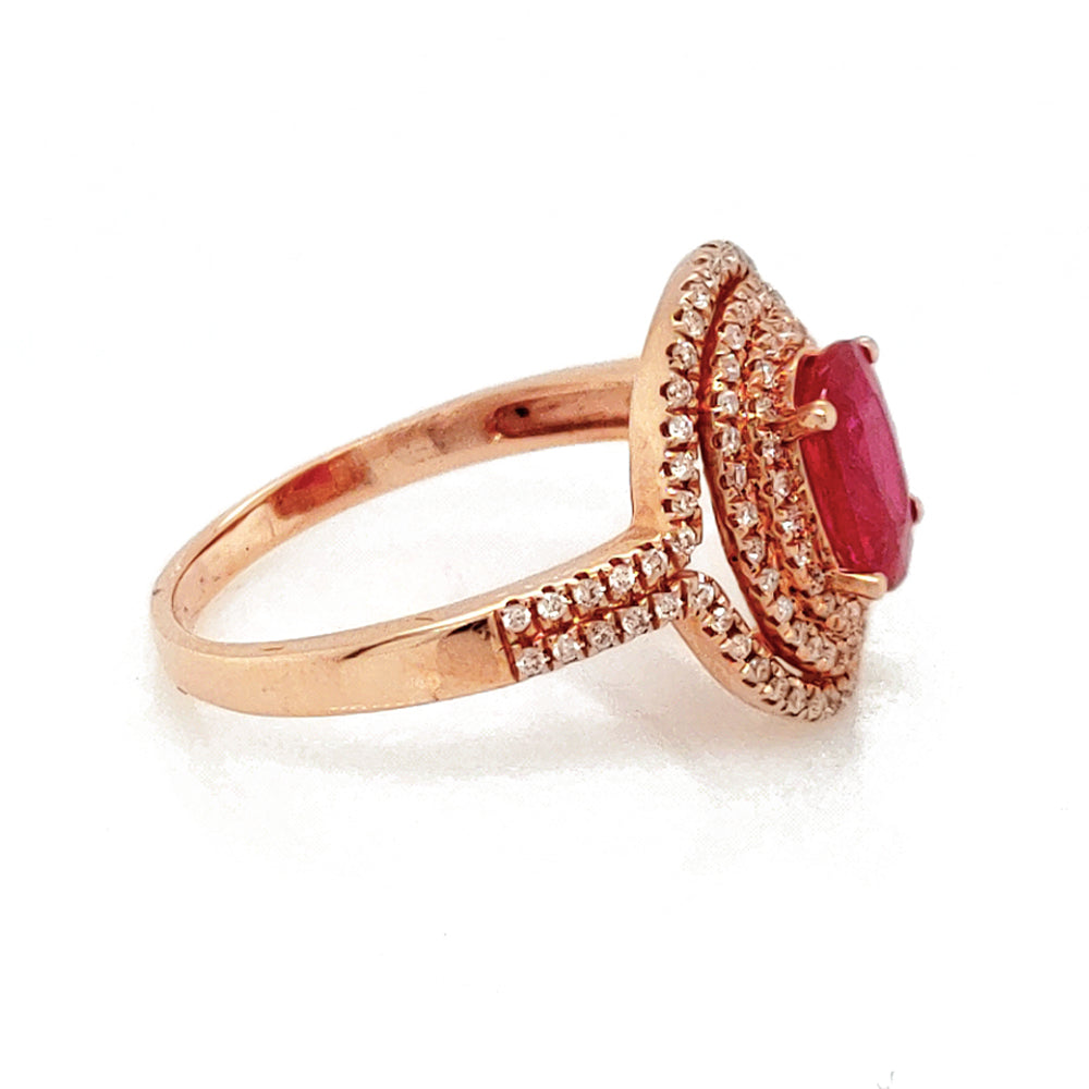 1.55 Cts Ruby and White Diamond Ring in 14K Rose Gold