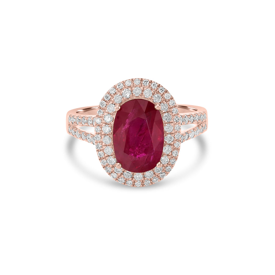 3.00 Cts Ruby and White Diamond Ring in 14K Rose Gold
