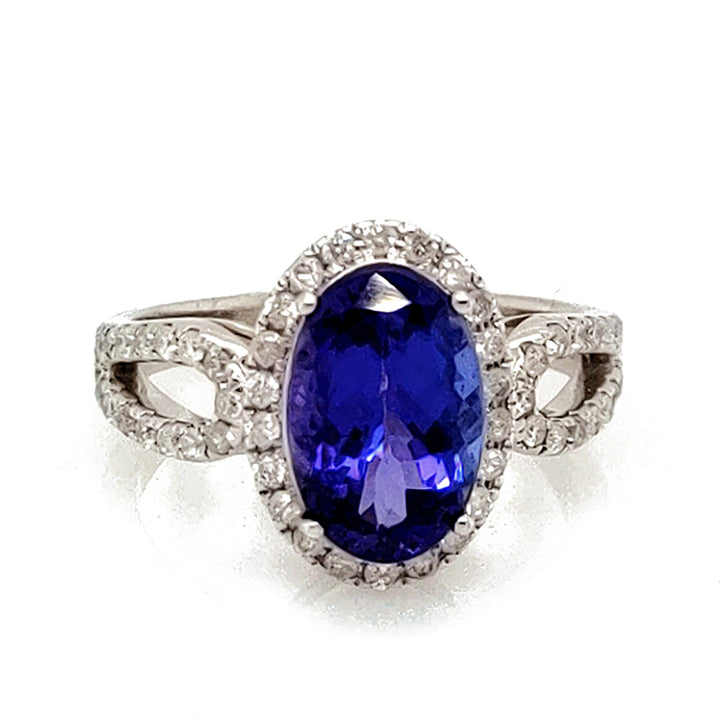 2.30 Cts Tanzanite and White Diamond Ring in 14K White Gold