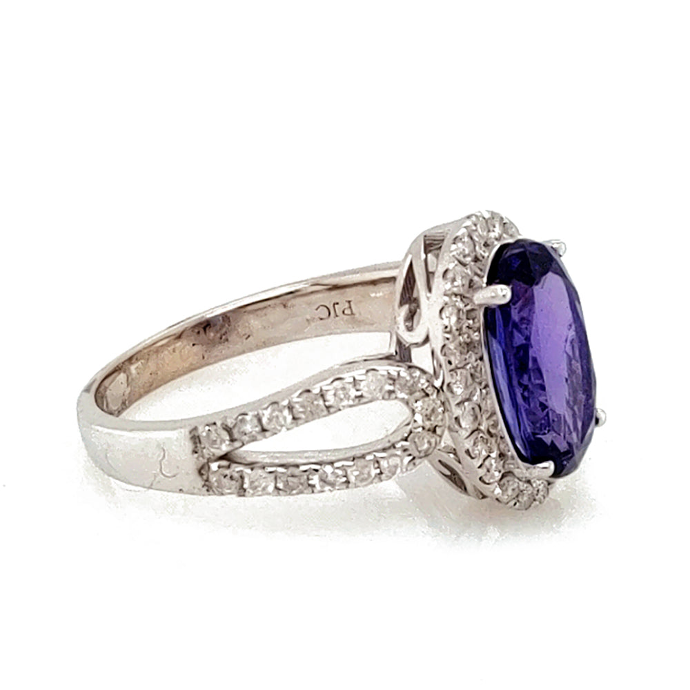 2.30 Cts Tanzanite and White Diamond Ring in 14K White Gold