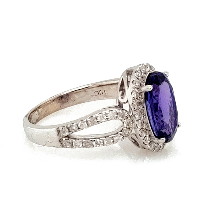 2.30 Cts Tanzanite and White Diamond Ring in 14K White Gold