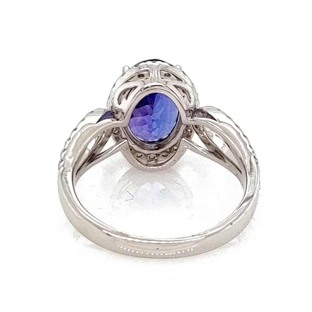 2.30 Cts Tanzanite and White Diamond Ring in 14K White Gold